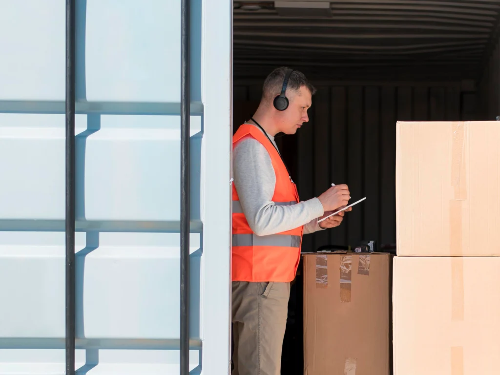 Qué es una carga consolidada: trabajador preparando mercancía para transporte consolidado